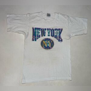 VINTAGE New York Graphic T-shirt Women Small White 90s Single Stitch